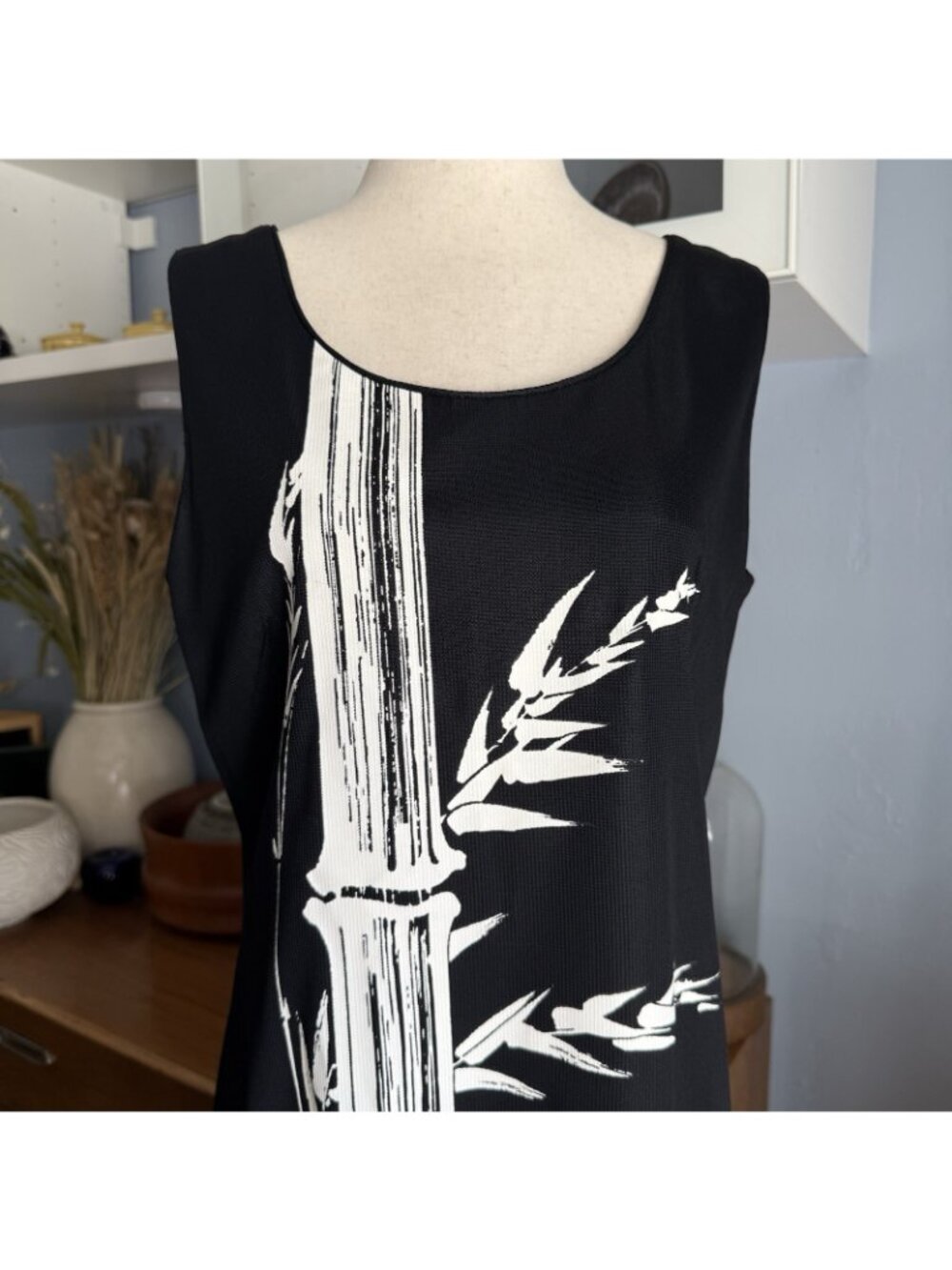 VTG 70s Alfred Shaheen Black Hand-Painted White Bamboo Maxi Dress Sz M - Picture 2 of 7